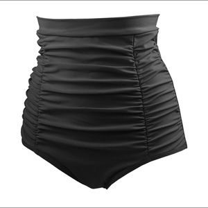 Retro High-Waist Ruched Bikini Bottom Swim Shirts